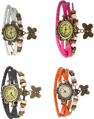 

Kissu Vintage Rakhi Combo of 4 White, Black, Pink And Orange Watch - For Women