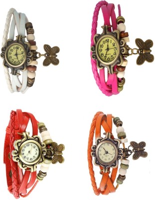 NS18 Vintage Butterfly Rakhi Combo of 4 White, Red, Pink And Orange Analog Watch  - For Women   Watches  (NS18)