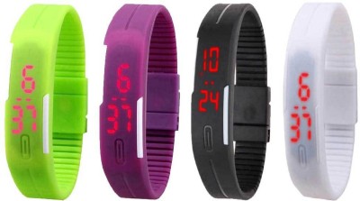 NS18 Silicone Led Magnet Band Combo of 4 Green, Purple, Black And White Digital Watch  - For Boys & Girls   Watches  (NS18)