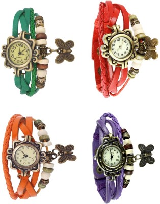 NS18 Vintage Butterfly Rakhi Combo of 4 Green, Orange, Red And Purple Analog Watch  - For Women   Watches  (NS18)