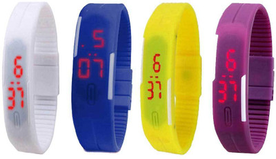 

NS18 Silicone Led Magnet Band Watch Combo of 4 White, Blue, Yellow And Purple Watch - For Couple
