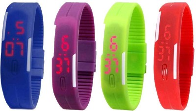 NS18 Silicone Led Magnet Band Watch Combo of 4 Blue, Purple, Green And Red Digital Watch  - For Couple   Watches  (NS18)