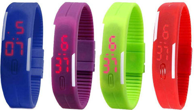 NS18 Silicone Led Magnet Band Watch Combo of 4 Blue, Purple, Green And Red Digital Watch  - For Couple   Watches  (NS18)