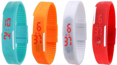 

Kissu Led Magnet Band Combo of 4 Sky Blue, Orange, White And Red Watch - For Men & Women