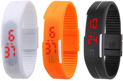 

NS18 Silicone Led Magnet Band Combo of 3 White, Orange And Black Watch - For Boys & Girls