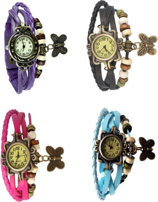 NS18 Vintage Butterfly Rakhi Combo of 4 Purple, Pink, Black And Sky Blue Analog Watch  - For Women   Watches  (NS18)