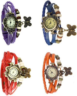 NS18 Vintage Butterfly Rakhi Combo of 4 Purple, Red, Blue And Orange Analog Watch  - For Women   Watches  (NS18)