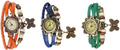 NS18 Vintage Butterfly Rakhi Watch Combo of 3 Orange, Blue And Green Analog Watch  - For Women   Watches  (NS18)