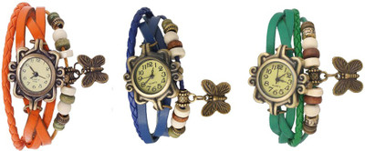 

Kissu Vintage Rakhi Watch Combo of 3 Orange, Blue And Green Watch - For Women