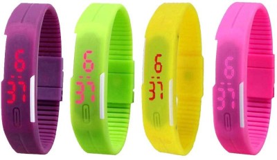 NS18 Silicone Led Magnet Band Watch Combo of 4 Purple, Green, Yellow And Pink Digital Watch  - For Couple   Watches  (NS18)