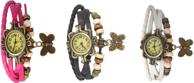 

Kissu Vintage Rakhi Watch Combo of 3 Pink, Black And White Watch - For Women