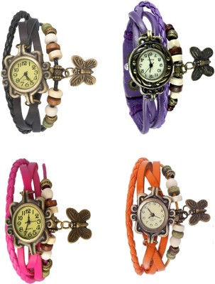 NS18 Vintage Butterfly Rakhi Combo of 4 Black, Pink, Purple And Orange Analog Watch  - For Women   Watches  (NS18)