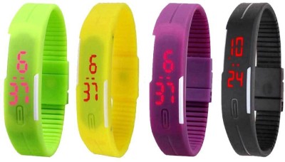NS18 Silicone Led Magnet Band Combo of 4 Green, Yellow, Purple And Black Digital Watch  - For Boys & Girls   Watches  (NS18)