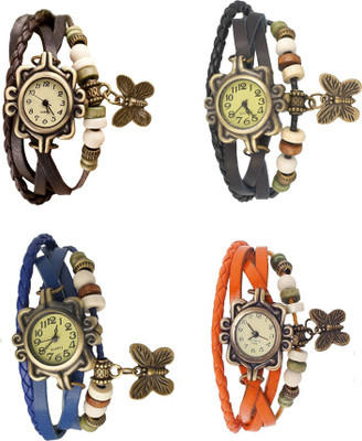 

NS18 Vintage Butterfly Rakhi Combo of 4 Brown, Blue, Black And Orange Watch - For Women