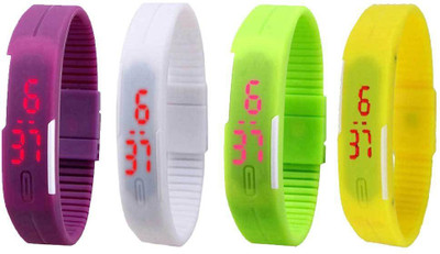 

Kissu Led Magnet Band Combo of 4 Purple, White, Green And Yellow Watch - For Men & Women