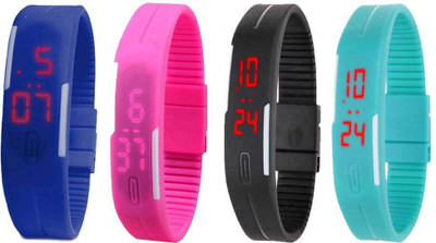 

Kissu Led Magnet Band Combo of 4 Blue, Pink, Black And Sky Blue Watch - For Men & Women