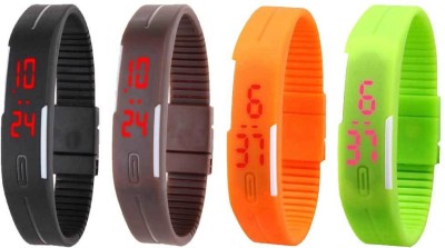 NS18 Silicone Led Magnet Band Combo of 4 Black, Brown, Orange And Green Digital Watch  - For Boys & Girls   Watches  (NS18)