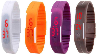 NS18 Silicone Led Magnet Band Combo of 4 White, Orange, Purple And Brown Digital Watch  - For Boys & Girls   Watches  (NS18)