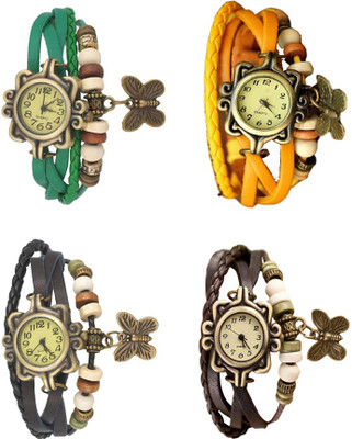 

Kissu Vintage Rakhi Combo of 4 Green, Black, Yellow And Brown Watch - For Women
