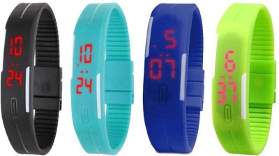 NS18 Silicone Led Magnet Band Combo of 4 Black, Sky Blue, Blue And Green Digital Watch  - For Boys & Girls   Watches  (NS18)