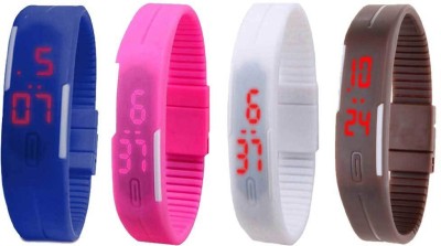 NS18 Silicone Led Magnet Band Combo of 4 Blue, Pink, White And Brown Digital Watch  - For Boys & Girls   Watches  (NS18)