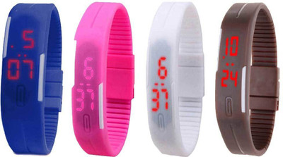 

Kissu Led Magnet Band Combo of 4 Blue, Pink, White And Brown Watch - For Men & Women