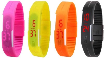 NS18 Silicone Led Magnet Band Combo of 4 Pink, Yellow, Orange And Black Digital Watch  - For Boys & Girls   Watches  (NS18)