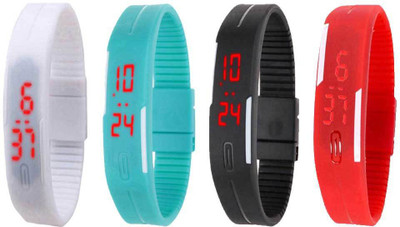 

Kissu Led Magnet Band Combo of 4 White, Sky Blue, Black And Red Watch - For Men & Women