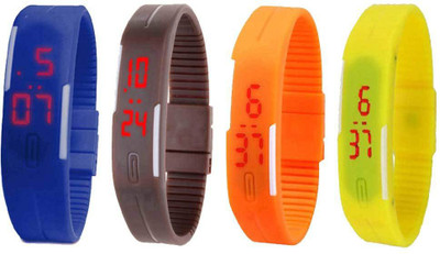 

Kissu Led Magnet Band Combo of 4 Blue, Brown, Orange And Yellow Watch - For Men & Women