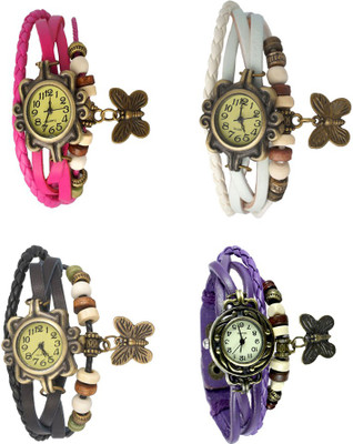 

Kissu Vintage Rakhi Combo of 4 Pink, Black, White And Purple Watch - For Women