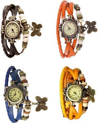 

Kissu Vintage Rakhi Combo of 4 Brown, Blue, Orange And Yellow Watch - For Women