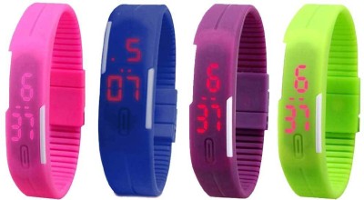NS18 Silicone Led Magnet Band Combo of 4 Pink, Blue, Purple And Green Digital Watch  - For Boys & Girls   Watches  (NS18)
