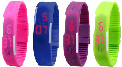 NS18 Silicone Led Magnet Band Combo of 4 Pink, Blue, Purple And Green Digital Watch  - For Boys & Girls   Watches  (NS18)