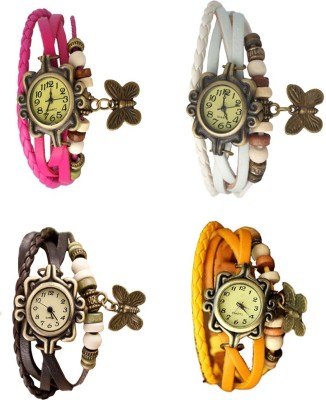 NS18 Vintage Butterfly Rakhi Combo of 4 Pink, Brown, White And Yellow Analog Watch  - For Women   Watches  (NS18)