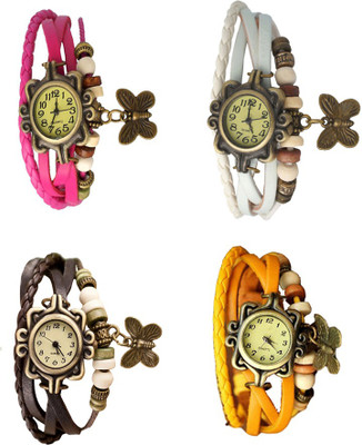 

Kissu Vintage Rakhi Combo of 4 Pink, Brown, White And Yellow Watch - For Women