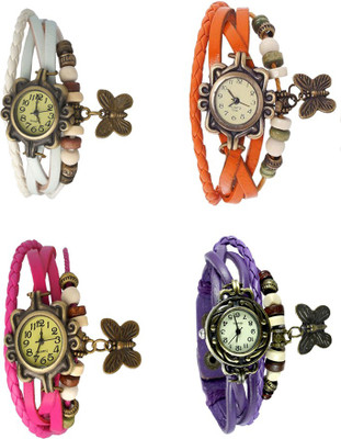 

NS18 Vintage Butterfly Rakhi Combo of 4 White, Pink, Orange And Purple Watch - For Women