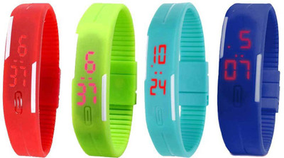 

NS18 Silicone Led Magnet Band Combo of 4 Red, Green, Sky Blue And Blue Watch - For Boys & Girls