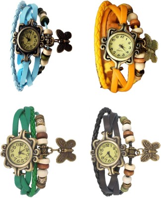 NS18 Vintage Butterfly Rakhi Combo of 4 Sky Blue, Green, Yellow And Black Analog Watch  - For Women   Watches  (NS18)