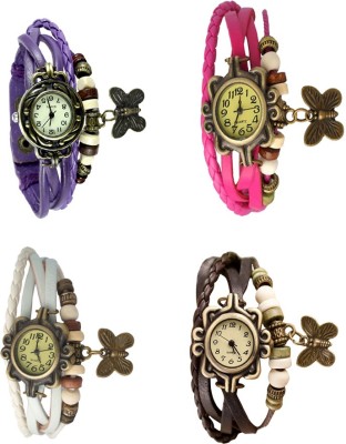 NS18 Vintage Butterfly Rakhi Combo of 4 Purple, White, Pink And Brown Analog Watch  - For Women   Watches  (NS18)