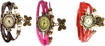NS18 Vintage Butterfly Rakhi Watch Combo of 3 Brown, Pink And Red Analog Watch  - For Women   Watches  (NS18)