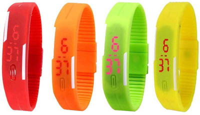 NS18 Silicone Led Magnet Band Combo of 4 Red, Orange, Green And Yellow Digital Watch  - For Boys & Girls   Watches  (NS18)