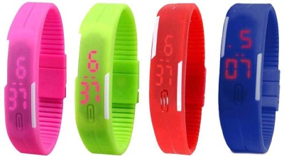 NS18 Silicone Led Magnet Band Combo of 4 Pink, Green, Red And Blue Digital Watch  - For Boys & Girls   Watches  (NS18)