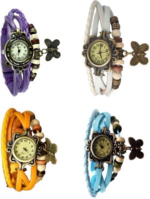 NS18 Vintage Butterfly Rakhi Combo of 4 Purple, Yellow, White And Sky Blue Analog Watch  - For Women   Watches  (NS18)
