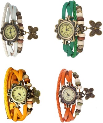 NS18 Vintage Butterfly Rakhi Combo of 4 White, Yellow, Green And Orange Analog Watch  - For Women   Watches  (NS18)