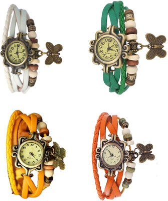 NS18 Vintage Butterfly Rakhi Combo of 4 White, Yellow, Green And Orange Analog Watch  - For Women   Watches  (NS18)