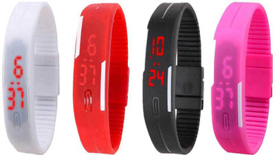 NS18 Silicone Led Magnet Band Combo of 4 White, Red, Black And Pink Digital Watch  - For Boys & Girls   Watches  (NS18)