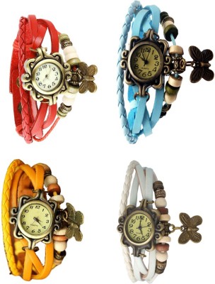 NS18 Vintage Butterfly Rakhi Combo of 4 Red, Yellow, Sky Blue And White Analog Watch  - For Women   Watches  (NS18)