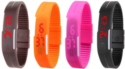 NS18 Silicone Led Magnet Band Combo of 4 Brown, Orange, Pink And Black Digital Watch  - For Boys & Girls   Watches  (NS18)