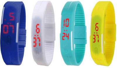 

NS18 Silicone Led Magnet Band Combo of 4 Blue, White, Sky Blue And Yellow Watch - For Boys & Girls