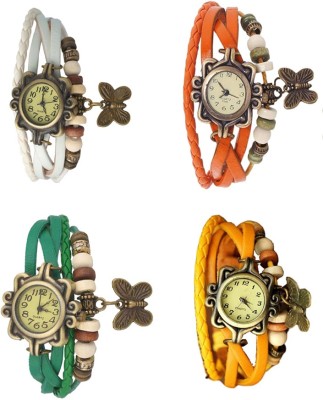 NS18 Vintage Butterfly Rakhi Combo of 4 White, Green, Orange And Yellow Analog Watch  - For Women   Watches  (NS18)